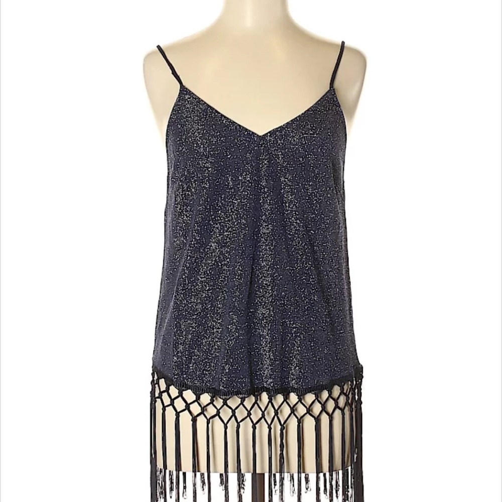 NWT Skies Are Blue Fringe detail metallic tank